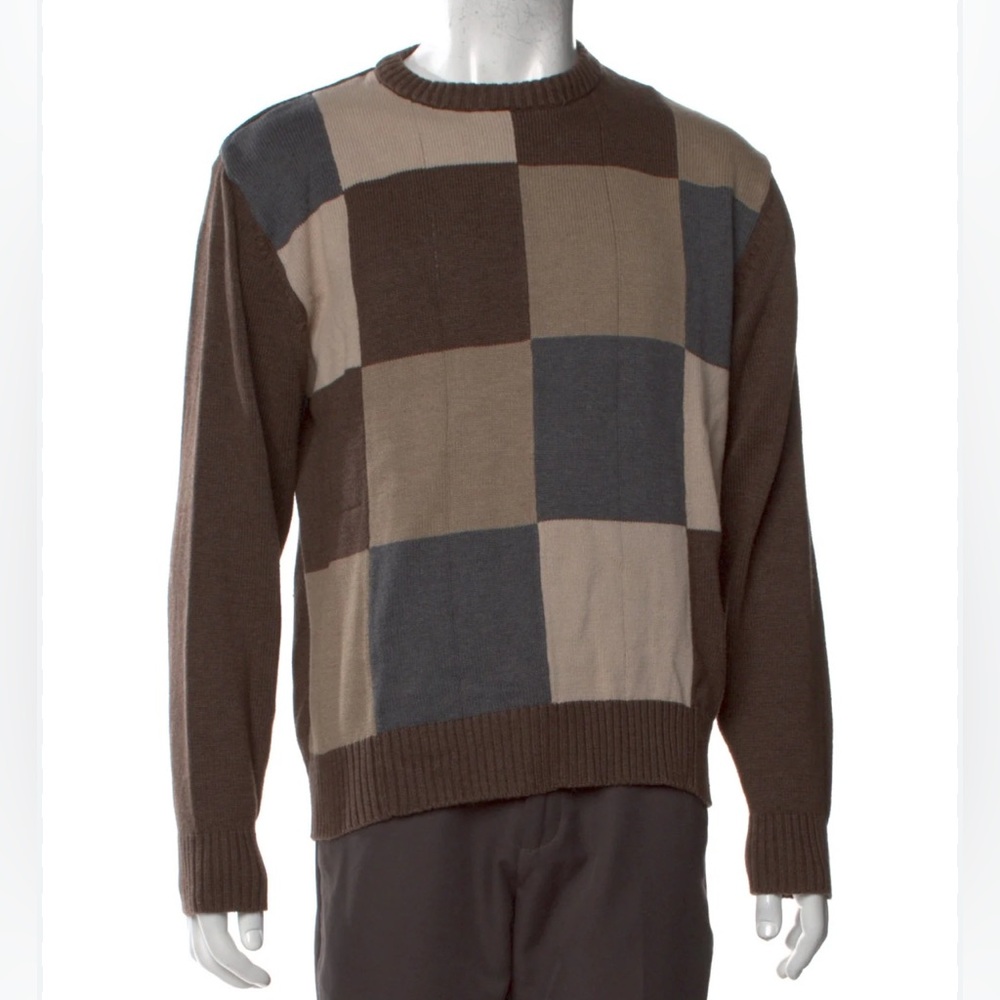 Oscar de la Renta Men's Sweater in Brown and Cream Check